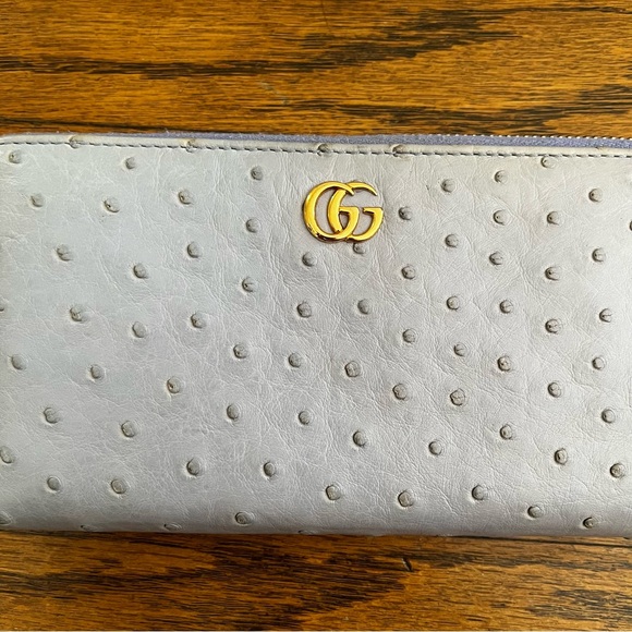 Gucci GG Marmont Ostrich Leather All Around Zippy Wallet W/Dustbag - Picture 2 of 16